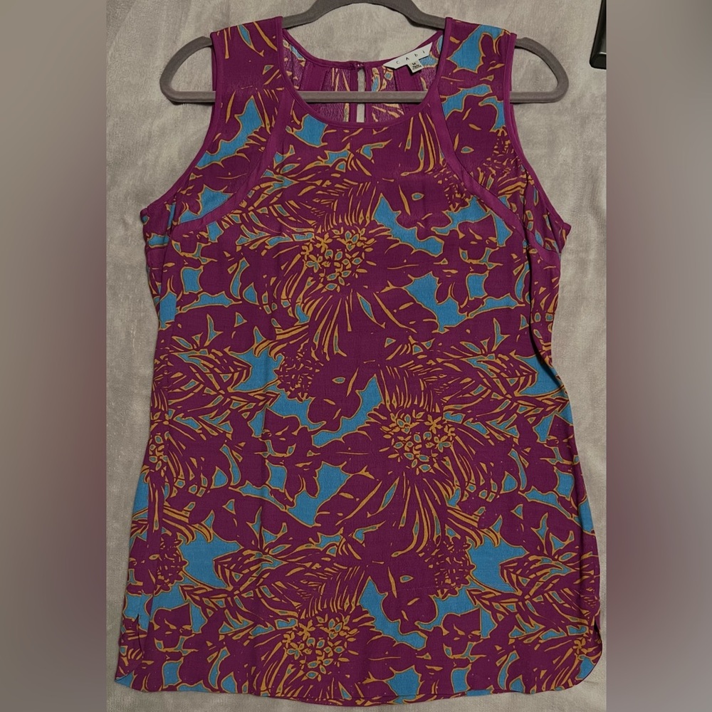 CAbi sleeveless blouse, size M, purple and turquoise color